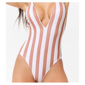 Striped Plunging One-Piece Swimsuit